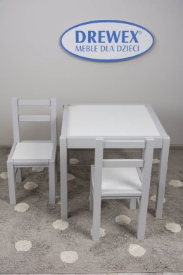DREWEX Zestaw Stolik + 2 krzesełka biały/szary