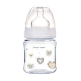 CANPOL 35/216 Butelka szerokootworowa antykolkowa Easystart Newborn Baby 120 ml beżowe serduszka
